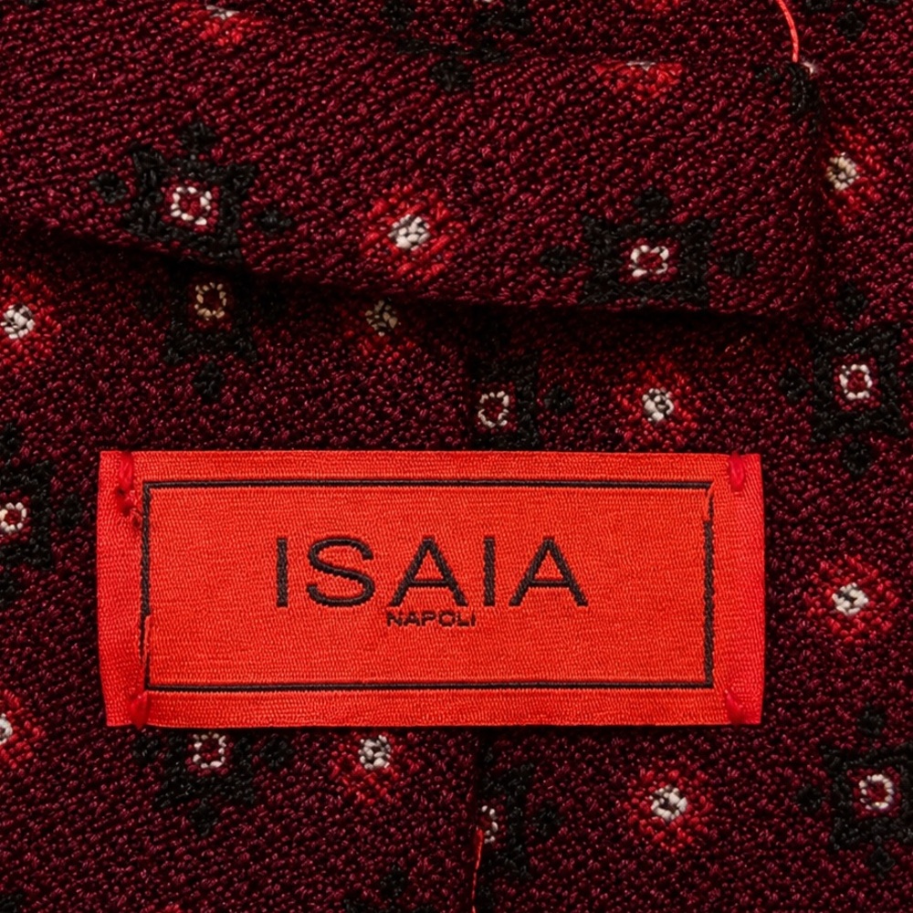 Isaia Burgundy Red Floral Medallion Silk Tie - Picture 3 of 10